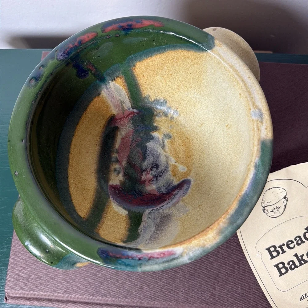 Ayers Pottery Stoneware Bread Baker USA Multicolor Glaze Sourdough Baking Needs